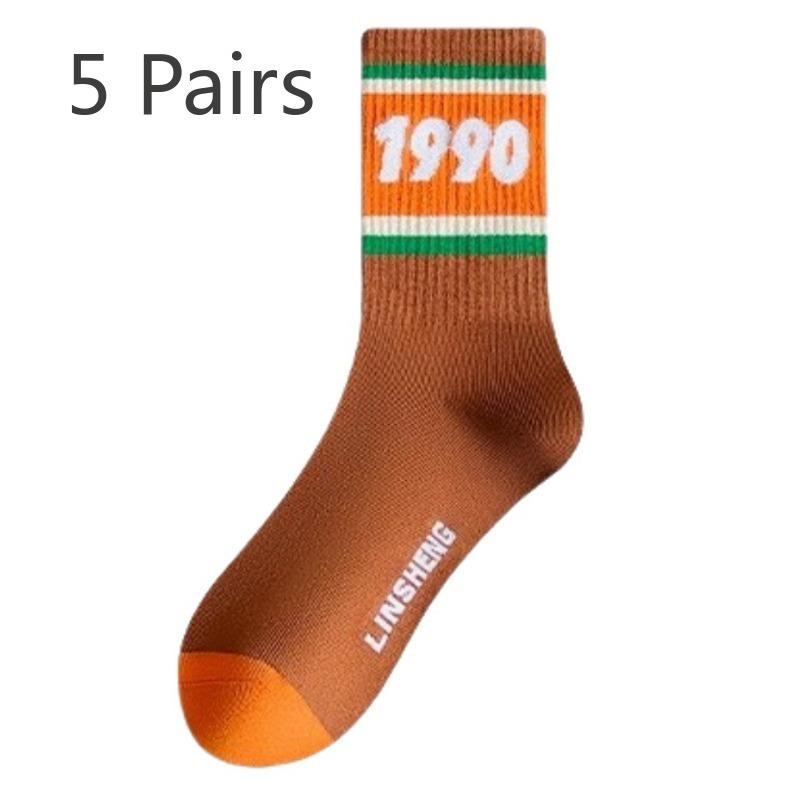 5 Pairs of Women's Spring and Autumn Style New Pure Cotton Deodorant Breathable Sports Tube Socks