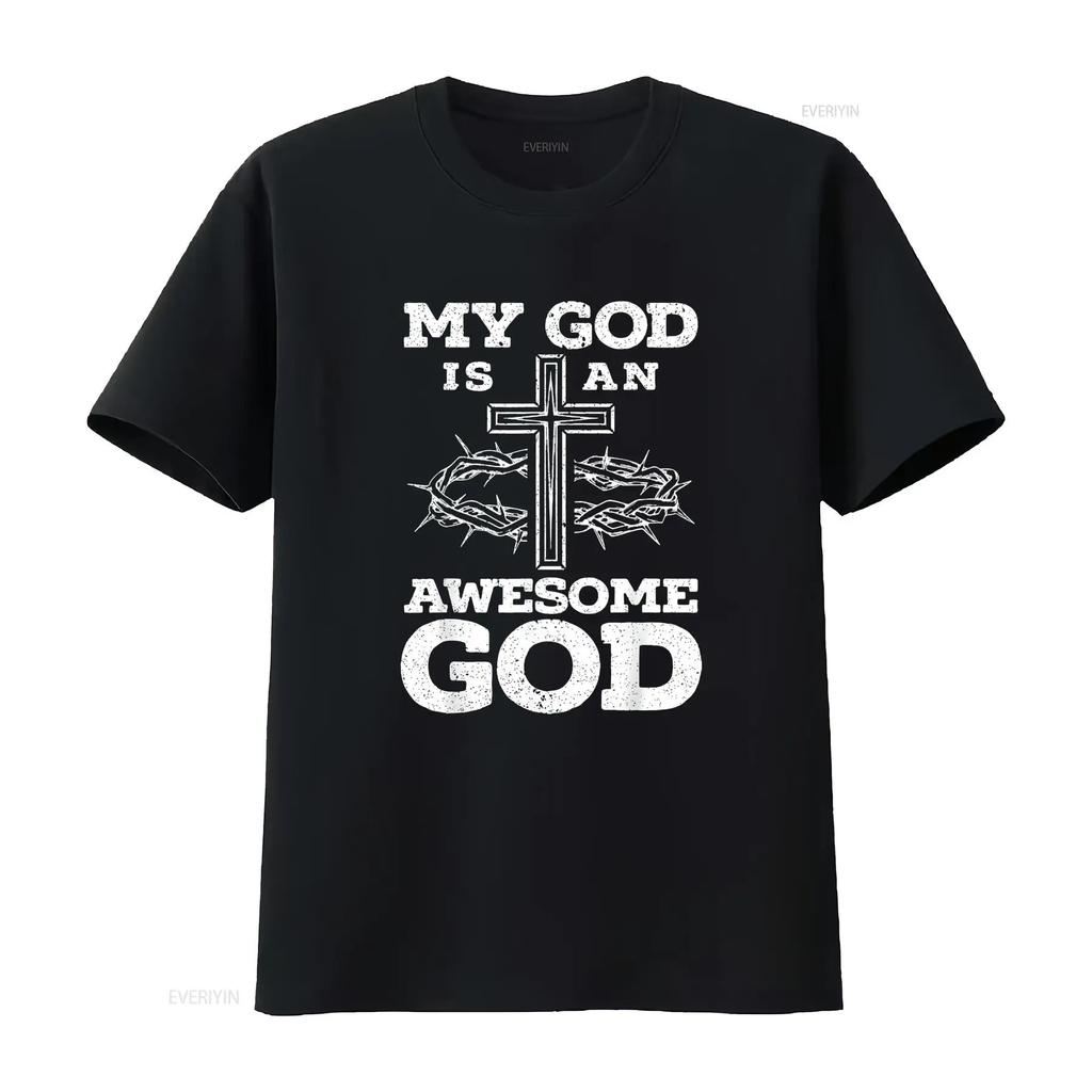 Womens My God Is An Awesome Christian Religious Jesus Christ T Shirt Black 2XL vintage Washed designer clothes Comfortable