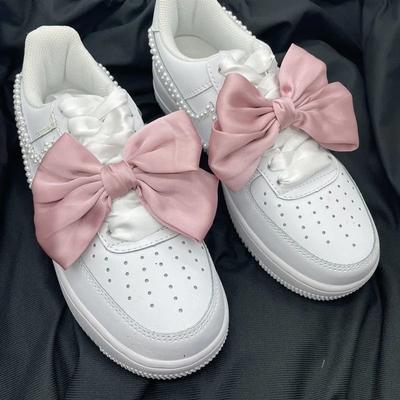 Single Sale White Pink Bowknot Shoe Decoration Charms Accessorie Satin Ribbon DIY Canvas Sneakers Shoe Buckle Wholesale