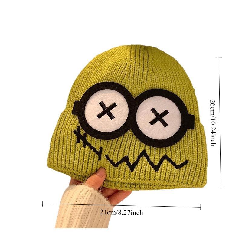 Autumn and Winter Wacky Cute Cartoon Big Eyes Pattern Knitted Mao Line Hat Women Candy Color Keep Warm Ear Protection Knitted Hat
