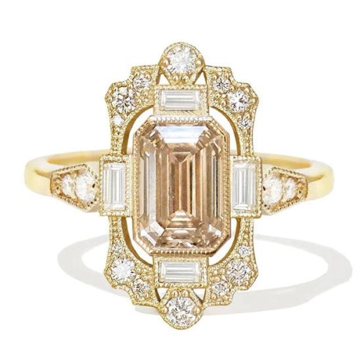 

Luxury American Ins New Zircon Ring, Classical Style Inlaid Champagne Diamond Ring Women s Jewelry No. 6