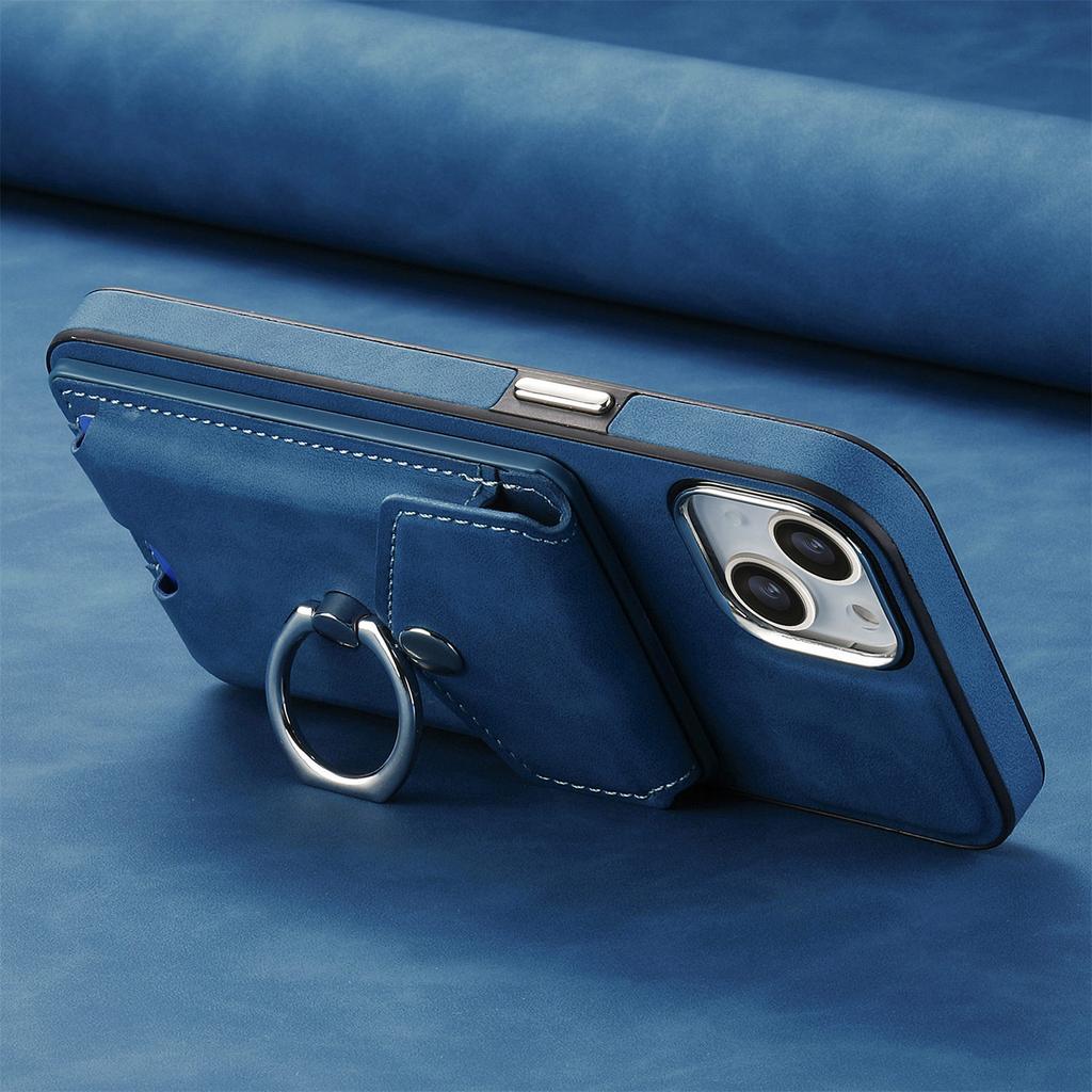 Elektrobelagt kortspor Ringholder Lærveske for iPhone 15 14 Plus 13 12 11 Pro Max XSMAX for Samsung S23 S22 S21 Ultra Plus S21FE A14 A54 A13 A53