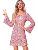 New Women's Halloween Vintage Hippie Trumpet Sleeve Printed Women's Dress
