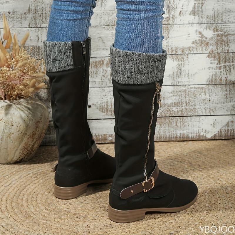 Spring Autumn New Flat Heel Side Zipper High Barrel Women's Boots Simple Comfortable Daily Casual Women's Shoes
