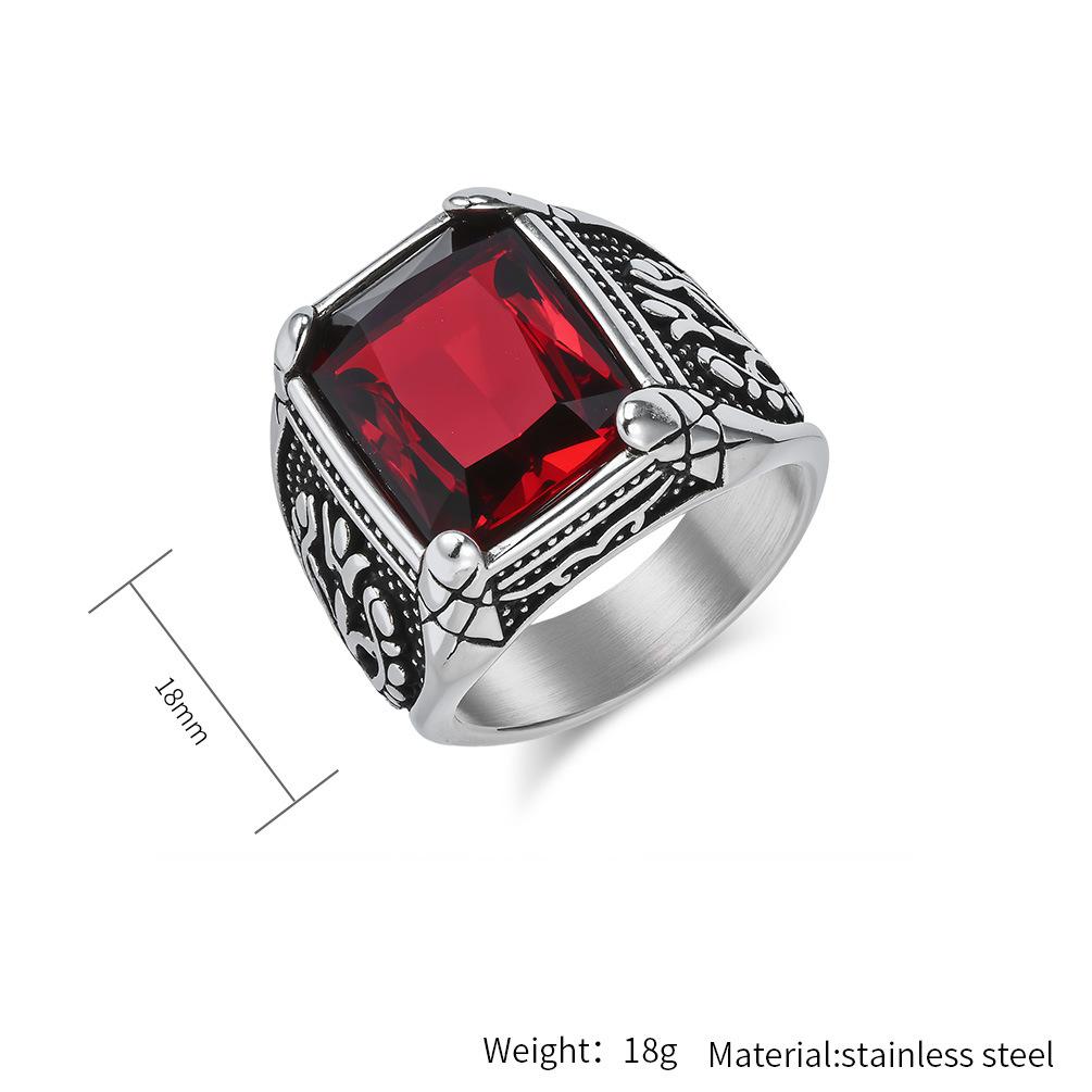 Vintage Tulip Men's Ring Stainless Steel Thumb Ring with Inlaid Glass Gemstone Retro Aesthetic Jewelry for Him