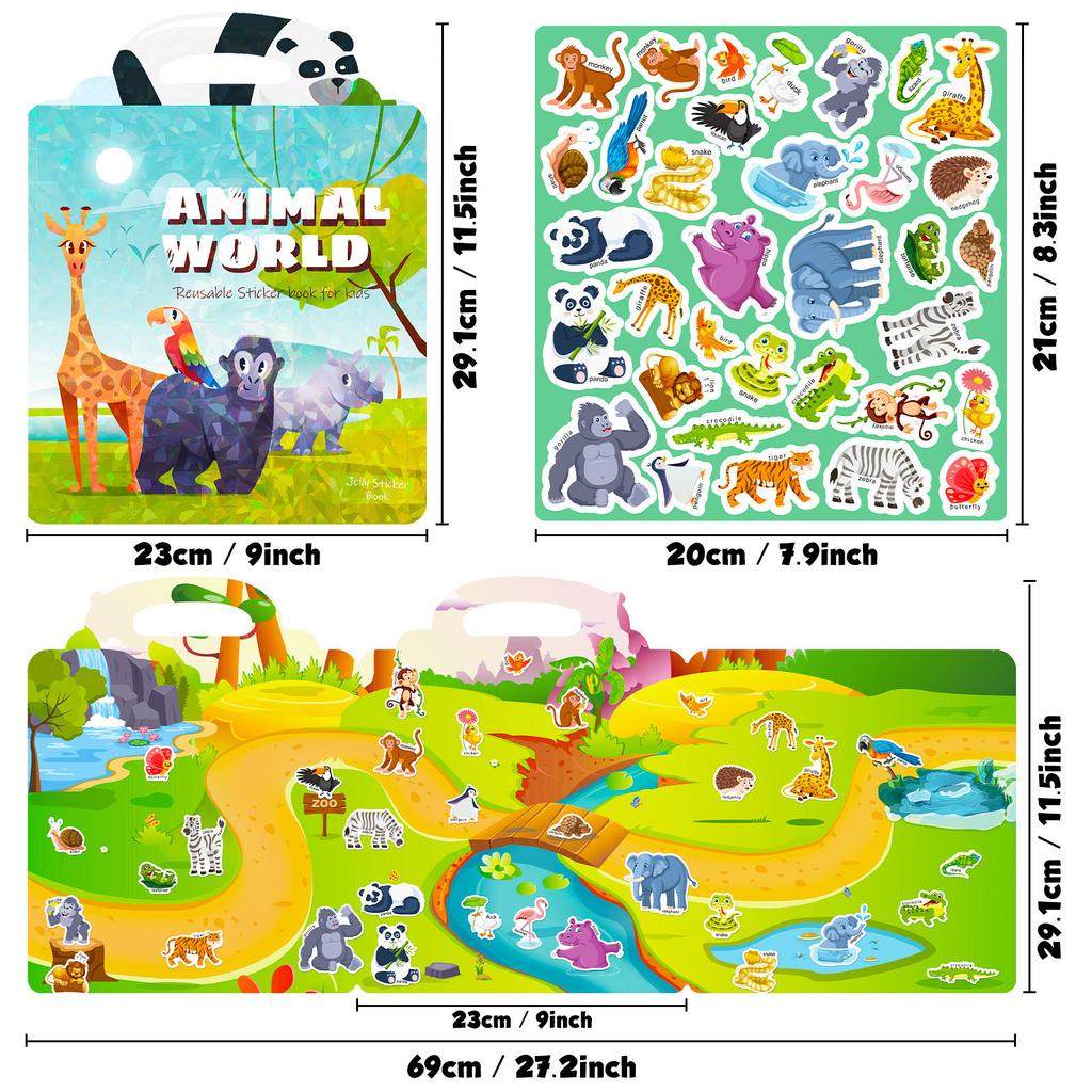 Jelly Sticker Book Early Education Focus Cultivation Fun Zoo Sticker Book Puzzle Cultivation Scene Do-It-Yourself Sticker