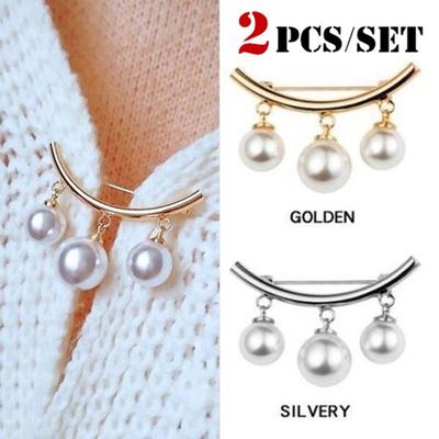 2Pcs Brooch Stylish Elegant Faux Pearl Fashion Vintage Brooch for Wedding