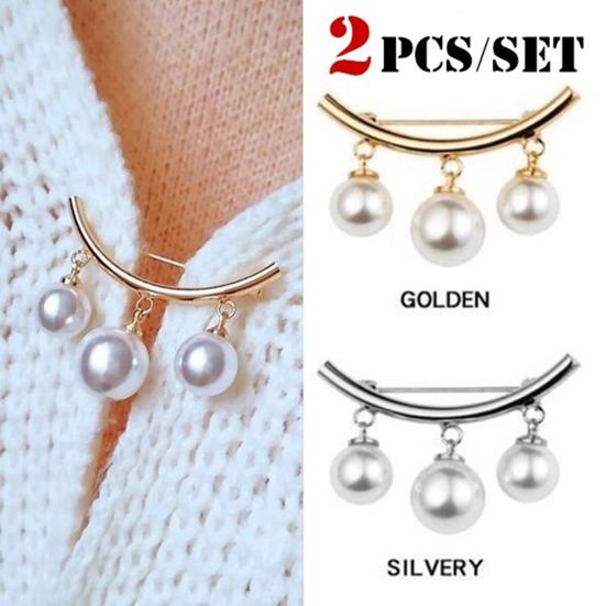 2Pcs Brooch Stylish Elegant Faux Pearl Fashion Vintage Brooch for Wedding