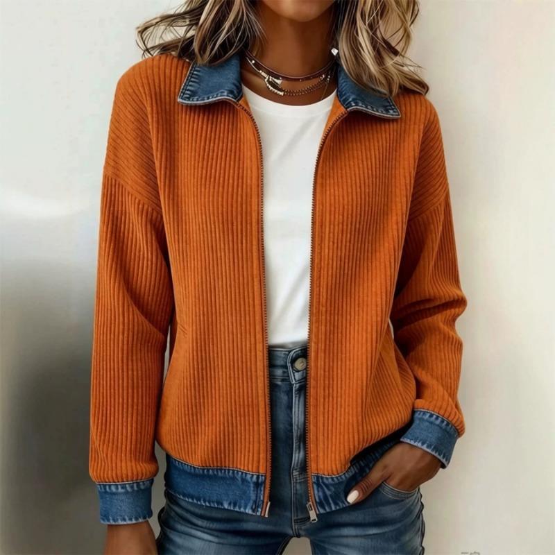 Women S Long Sleeve Knit Denim Patchwork Cardigan Coat Casual