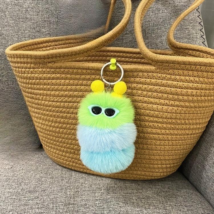 New cute caterpillar keychain cartoon plush doll bag pendant creative car key chain small gift