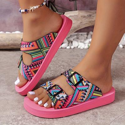 Women's Summer Flat Sandals, Ethnic Style Anti Slip Fashionable Shoe Sets, Casual Outdoor Beach Shoes