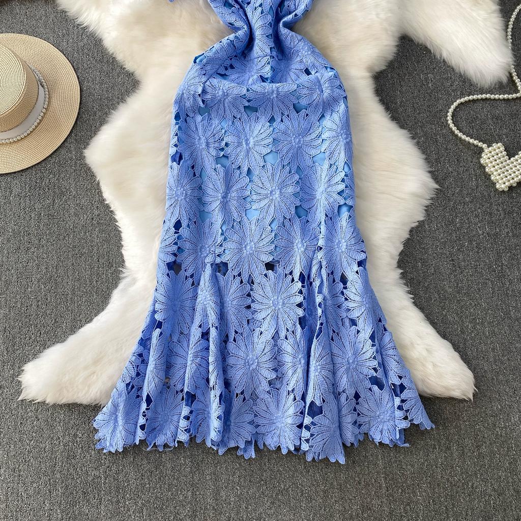 Summer Women Elegant Luxury Embroidery Flower Lace Slim Bodycon Long Maxi Party Fishtail Dresses for Girl Graduation