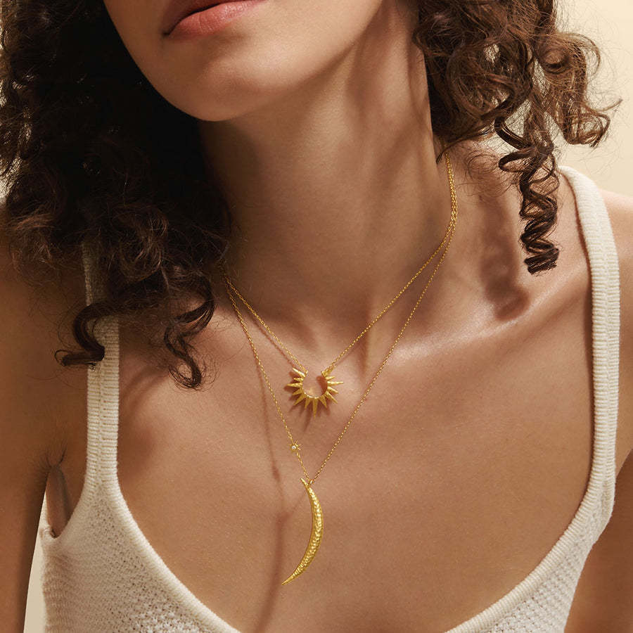 Stainless Steel Sun And Moon Double Layer Stacked Wearing Double Layer Devil'S Eye Snake Necklace Electroplating 18K Real Gold Color Retention