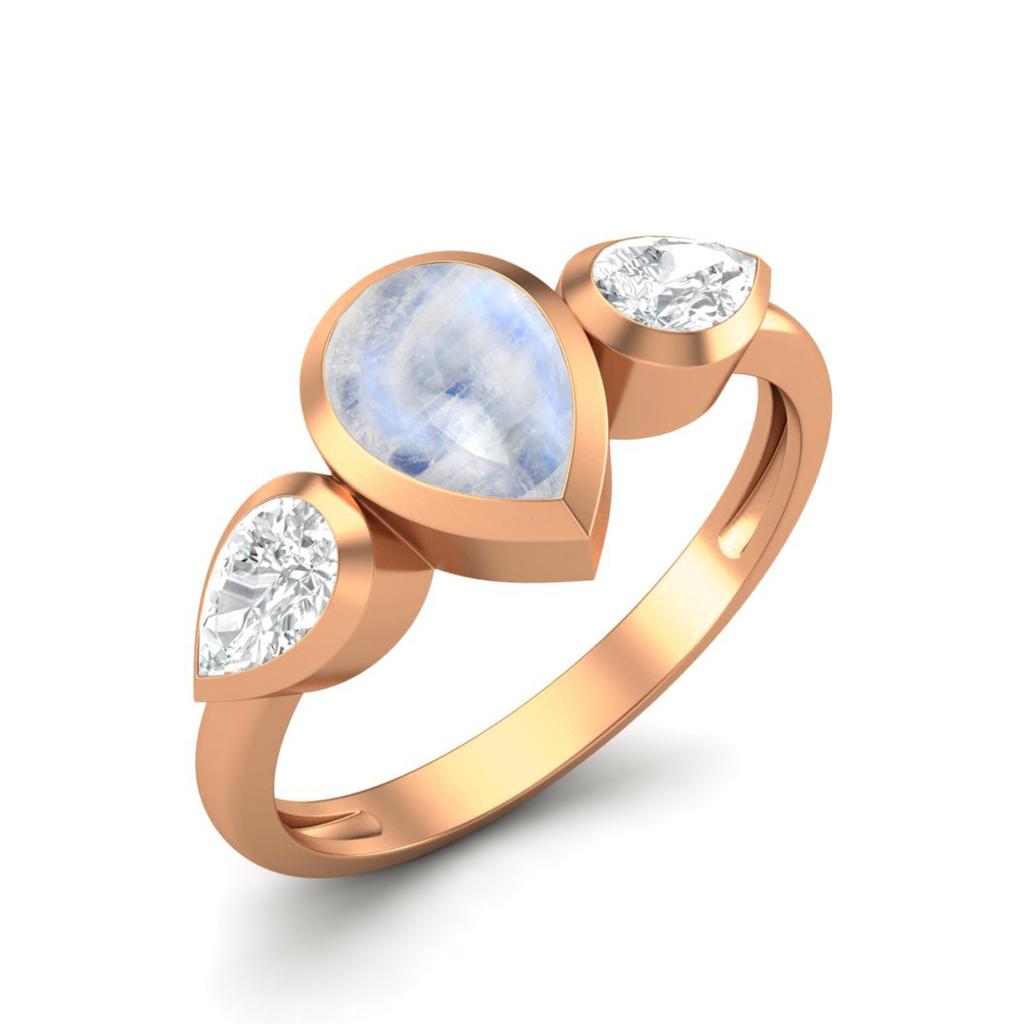 Pear shape Rainbow Gemstone Rose Gold Plated 925 Sterling Silver Ring