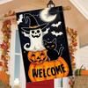 Double-Sided Welcome Halloween Garden Flag with Kitten, Ghost, and Pumpkin - Polyester, No Electricity Needed  Outdoor Door Decoration for Holiday and