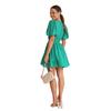 Women Spring Solid Color V-Neck Short Puff Sleeve Dress Summer Casual A-Line High Waist Above Knee Dresses S-XL