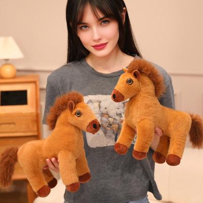 Pony Figur 2026 Jahr des Pferdes Maskottchen PP Baumwolle gefüllt Detaillierte Pferde Ornament Braunes Fohlen Puppe Skulptur Schreibtisch Nachttisch Auto Dekor