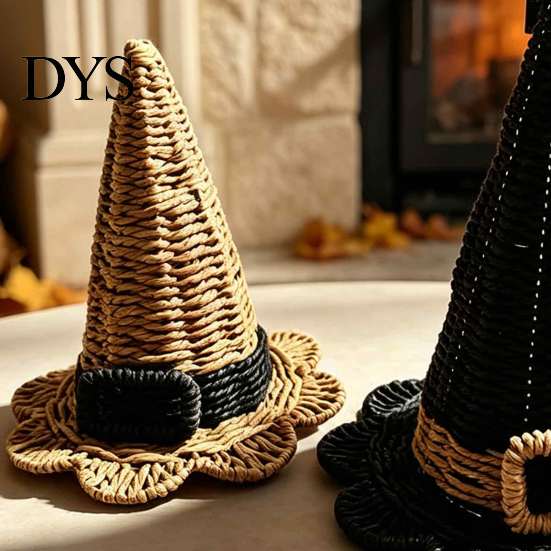 Vintage Style Photography Props Handwoven Witch Hat, Gothic Wizard Costume Headpiece for Halloween Lightweight Headwear Party, Spooky Tabletop Decor,