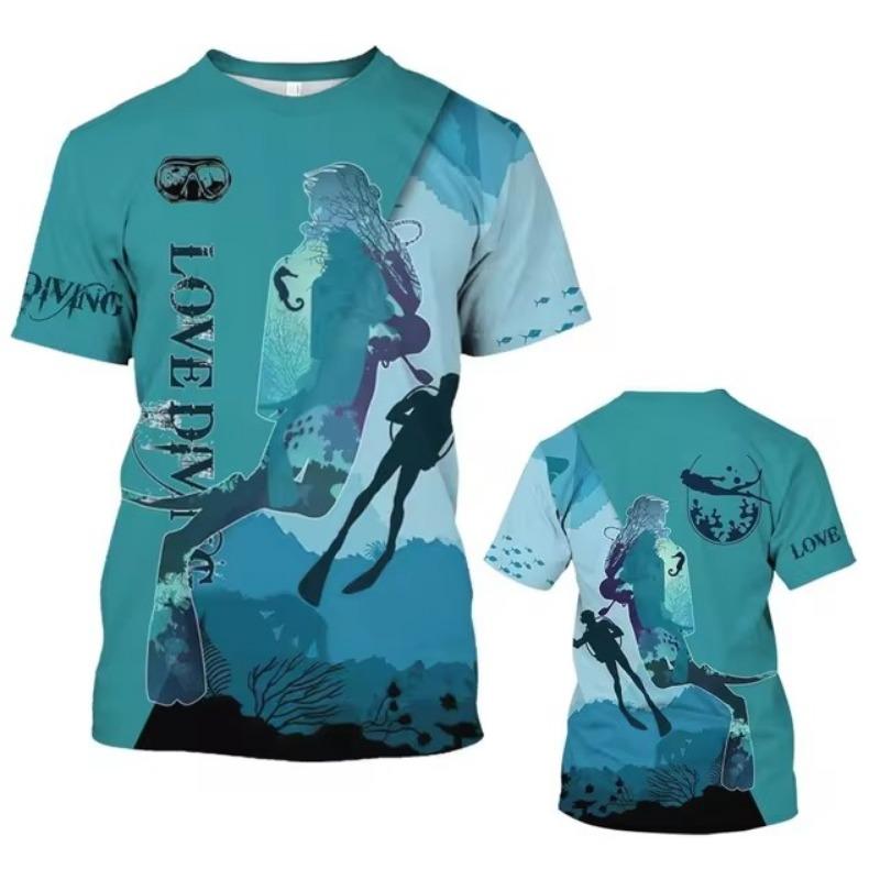 3D Diving Print Men's Novelty Short Sleeve Crew Neck T-shirt, Summer Outdoor