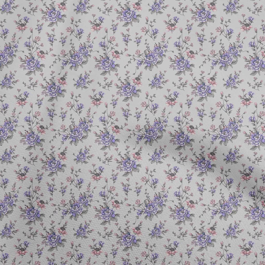 oneOone Blauer Baumwoll-Flex-Stoff mit floralem Quilt-Zubehör, bedruckter Nähstoff, Meterware, 40 Zoll