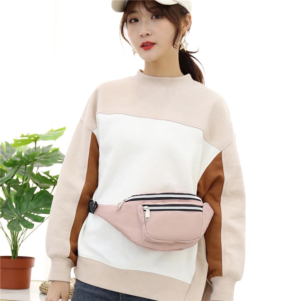 Buy Women's Solid Color Nylon Zipper Messenger Bag Chest Bag Waist Bag