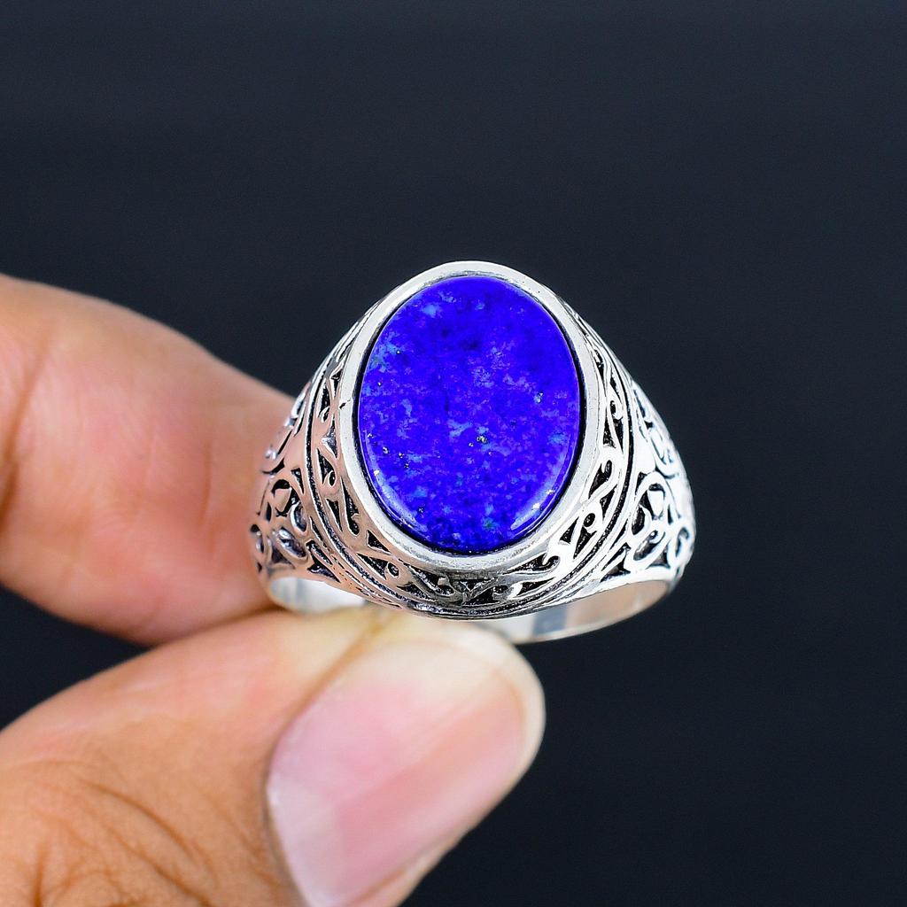Lapis Lazuli Herrring 925 Sterling Silver Vintage Filigran Sigillring Antik Blå Ädelstenssmycke för Herrar Retro Statement Gåva
