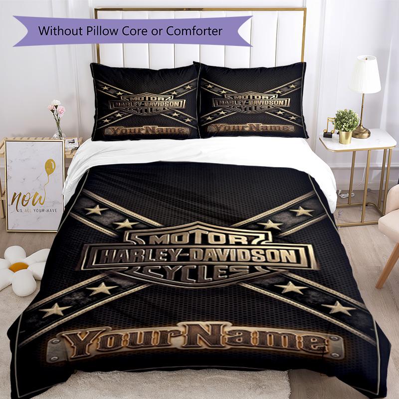 Motociclette Harley-Davidson Personalizza il tuo nome Set Biancheria da Letto Copripiumino Traspirante con Federe Decorazione per la Casa Regalo di Compleanno