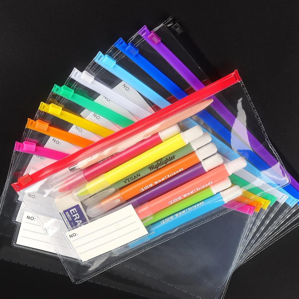 Tamaki 10 Pack Zipper Plastic Envelopes, Small Plastic Envelopes, A6 Size for Pencil Case Bulk, Bill Bag, 10 Color (9x4.7 Inch)