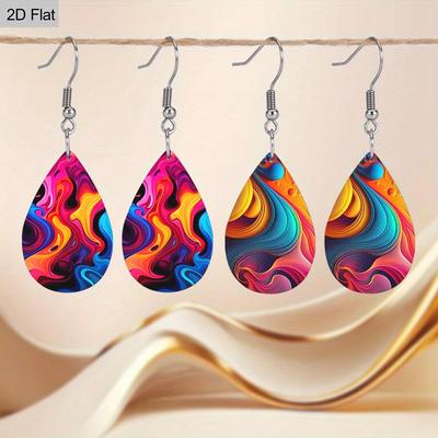 2 Paar Boho Abstrakte Mehrfarbige PU-Leder Ohrringe Y2K Stil Mode Ohrringe Weihnachtsgeschenke für Freunde Party Modeaccessoires Elegante Ohrringe