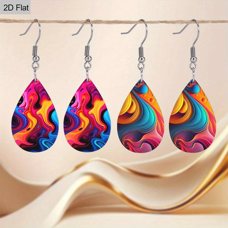 2 Pairs Boho Abstract Multicolored PU Leather Earrings Y2K Style Fashion Earrings Holiday Gifts for Friends Party Fashion Accessories Elegant Earrings