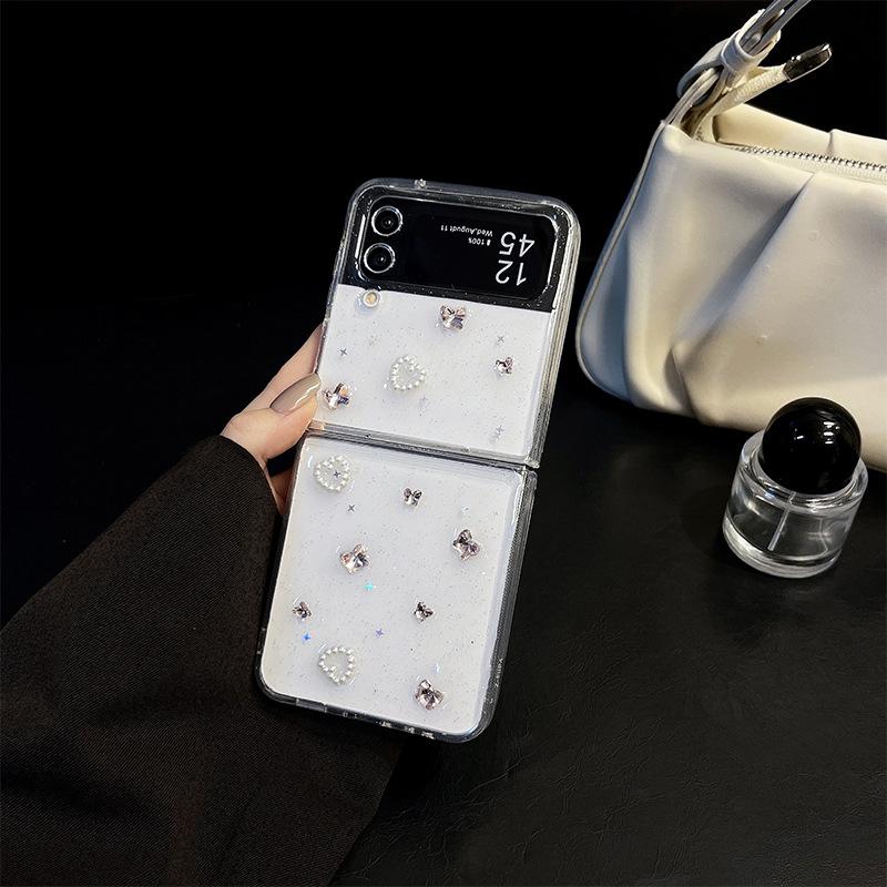 Transparent Glitter Rhinestone Phone Case For Samsung Zflod5 Transparent Zflip6 Folding Flip W24Flip
