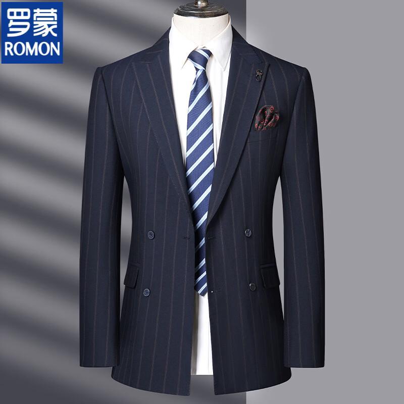 ROMON Men's Slim Fit Business Casual Striped Suit