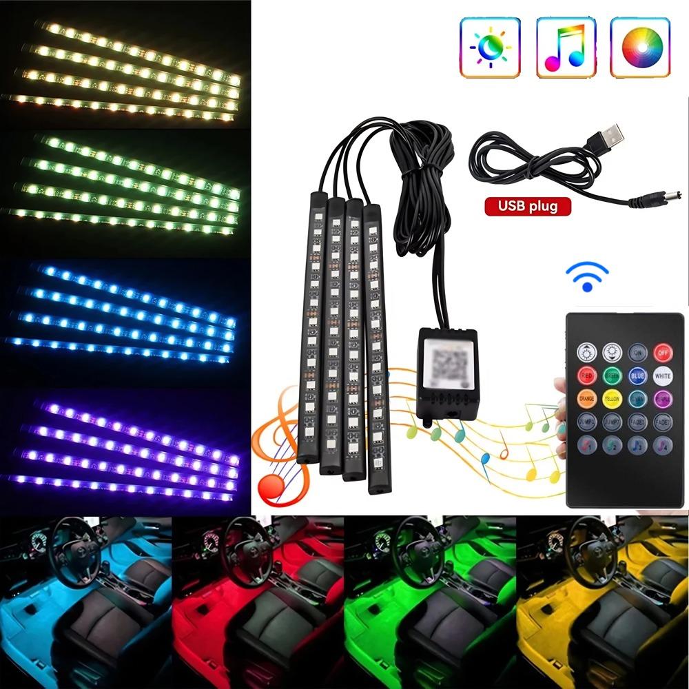 Universal Car RGB Ambient Lights LED Strip Interior Atmosphere Lamp 8 Colors Decorative Music APP Control Automobile Accessories