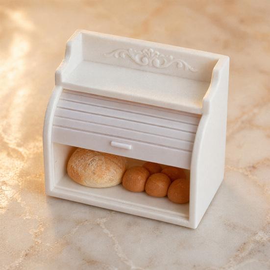 Miniature Cabinet with Breads, Tiny Rolling Shutter Cabinet, Realistic Mini Breads, Pretend Play Toys Furniture for 1/12 Scale Doll Mansion