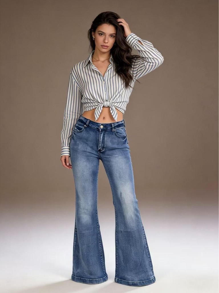 Vintage Spicy Girl Flare Pants: Slimming Elastic Denim Jeans for Women