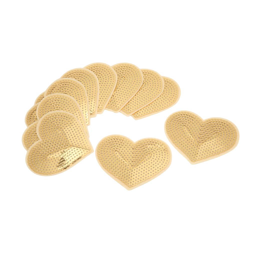10Pcs Heart Patches Iron On Cover Blemishes Holes Gold Sequins Heart Embroidered Iron On Patch for Sewing DIY Craft
