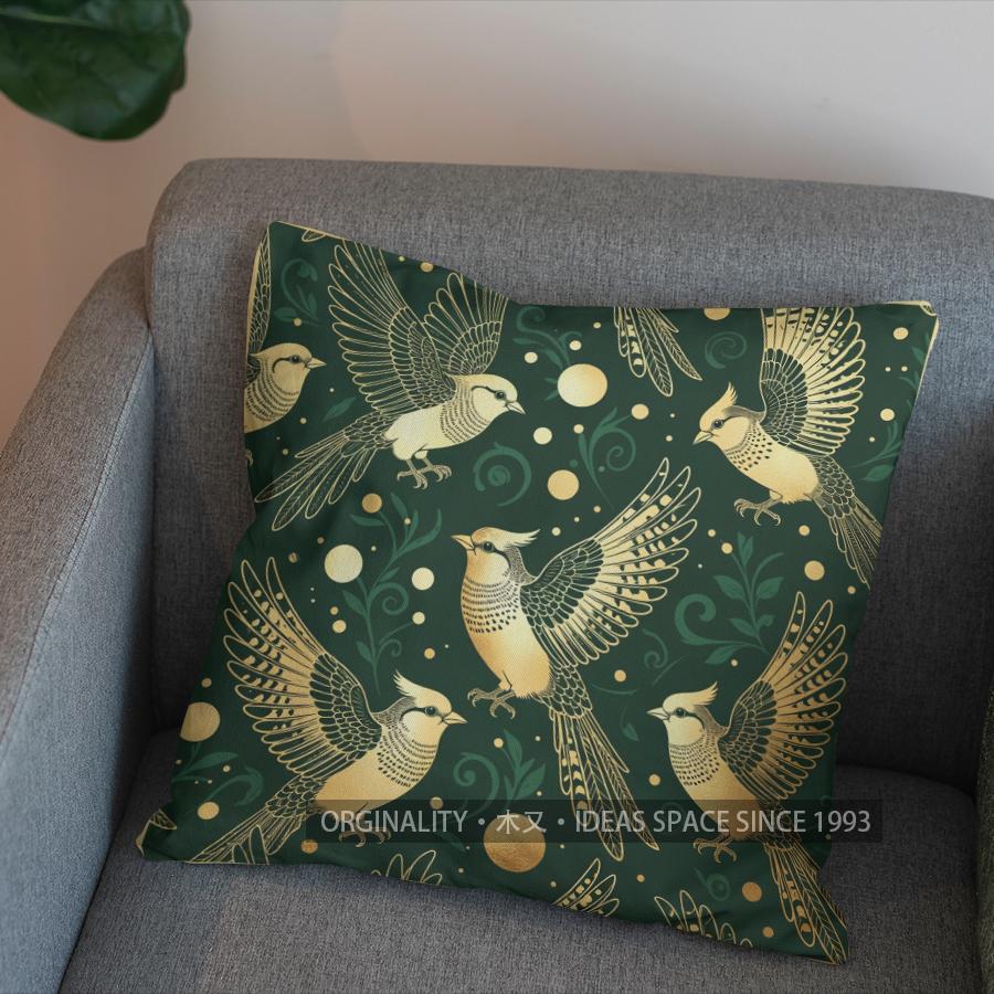 2D Elegant Birds & Swirls Pattern Pillow Cover Pattern Cushion Cover Suitable For Sofa Bedroom Car Pillow Cover