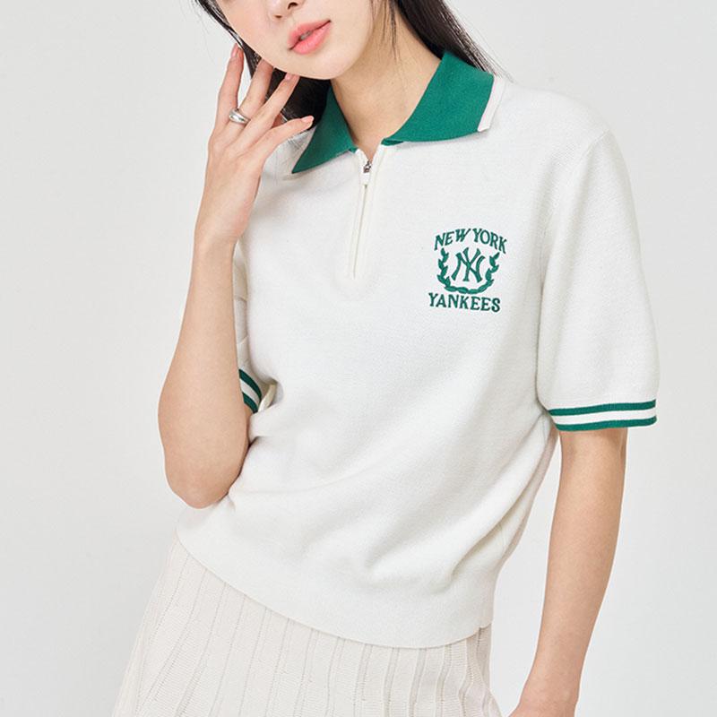 New MLB Preppy Style Collection New York Yankees Polo Shirt Women's Ivory 3FKPV0543-50IVS