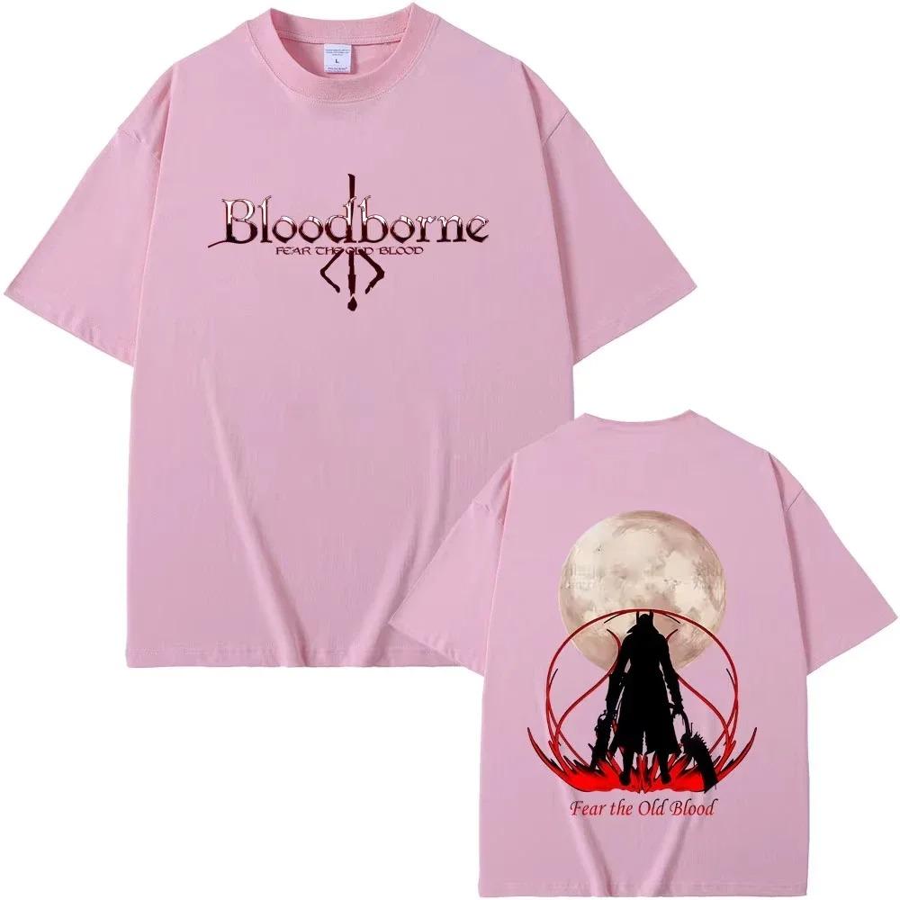 Bloodborne Horror Hunter Ancient Blood Graphic TShirt Unisex Retro Cotton Casual Top Mens Streetwear Loose Crew Neck Short