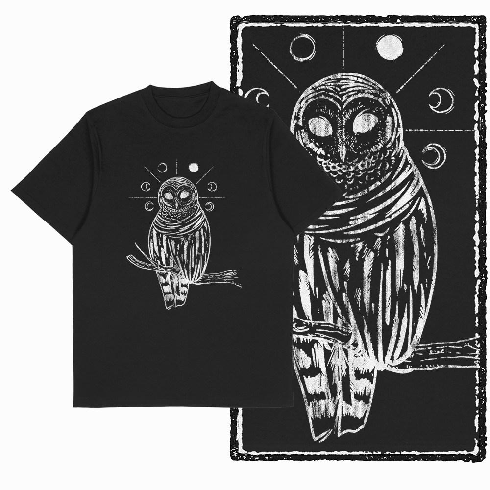 100 Cotton Retro Owl Graphic Printed Unisex Tshirt Black Big Size Cotton Unique Vintage Tshirt Cool Tshirt Novety Tee Shirt G32