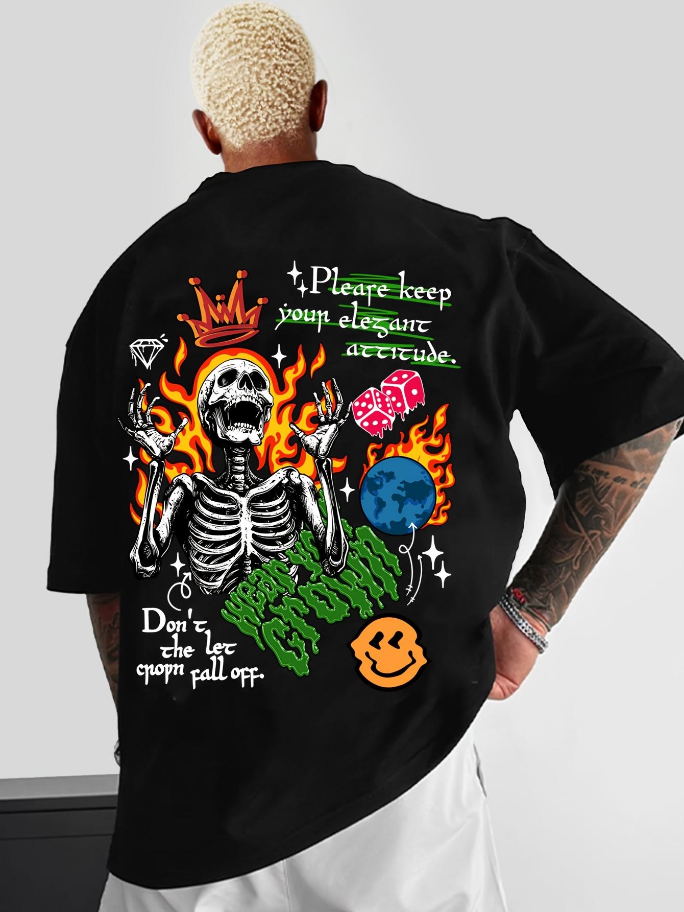 Summer Fashion Cartoon Graffiti Skull Pattern Trendy Mens Tshirt with Street Style 100 Pure Cotton Breathable Mens Clothing S