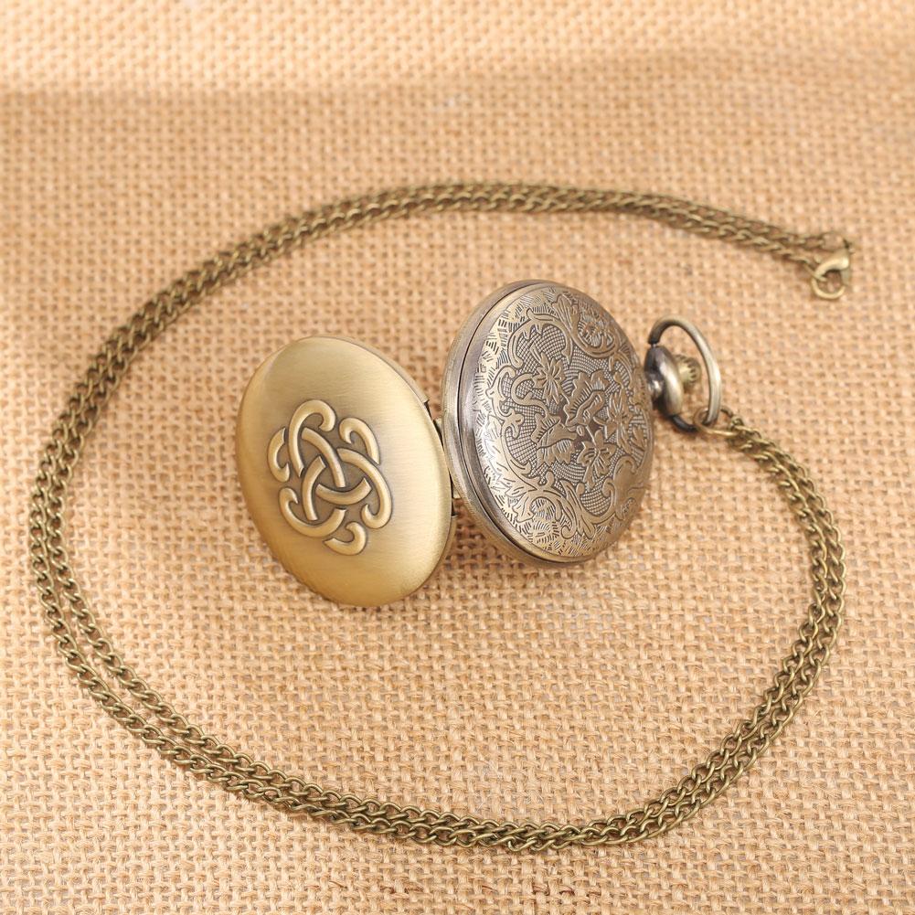 Vintage Bronze Celtic Knot Pocket Watch Quartz Movement Retro Necklace Watch Unique Gift for Lovers of Irish & Celtic Culture
