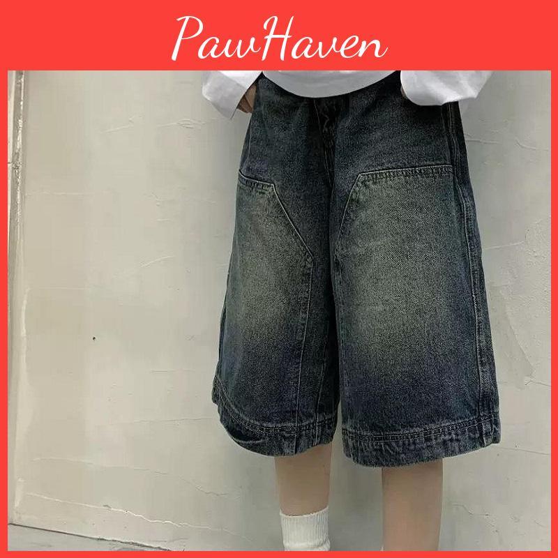 Women Vintage Jorts Baggy Y2k Wide Leg Five Points Jeans Korean Streetwear Casual Oversize Washed Denim Shorts Summer