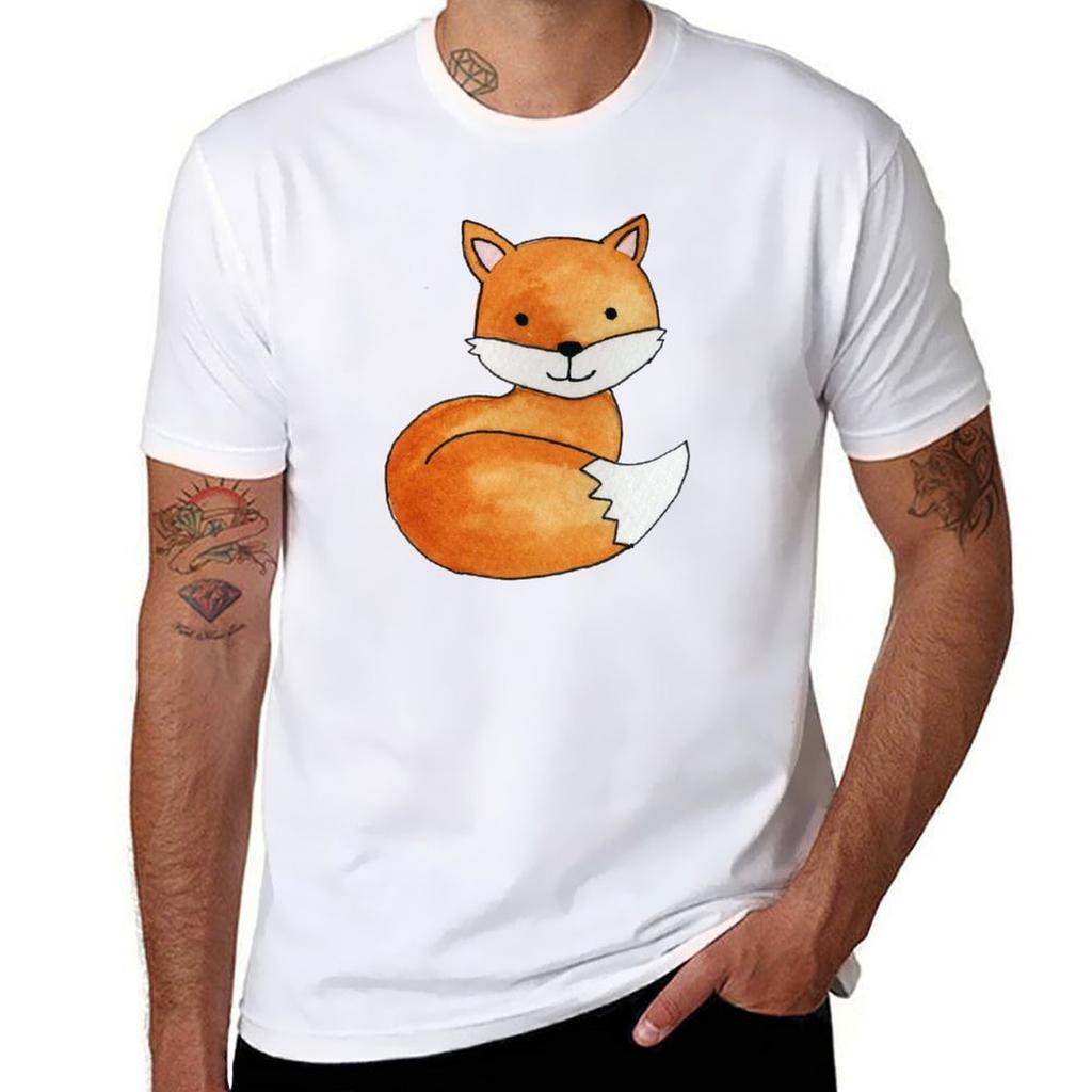 Little Fox Watercolor Tshirt Vintage Print Crew Neck Tee