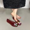 Fashion Transparent Crystal Jelly Sandals Hollow Out Slippers Korean Style Flat Shoes Women's Square Toe Shallow Slip on Ballet Loafers