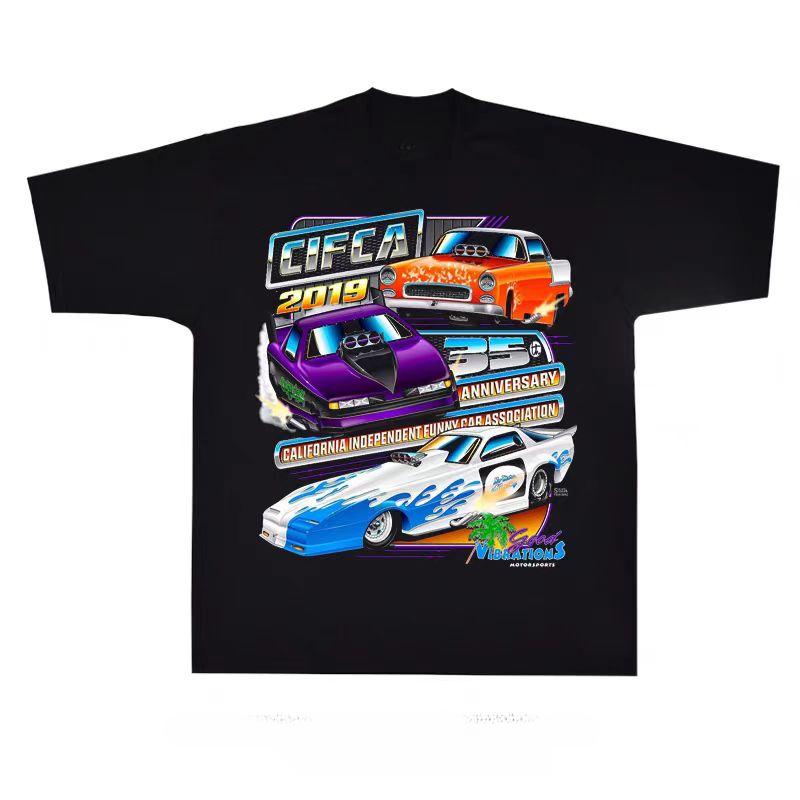 

American Street Hip-hop Racing Print Short-sleeved T-shirt Y2K Women s Loose Round-neck Sportswear Top 4XL