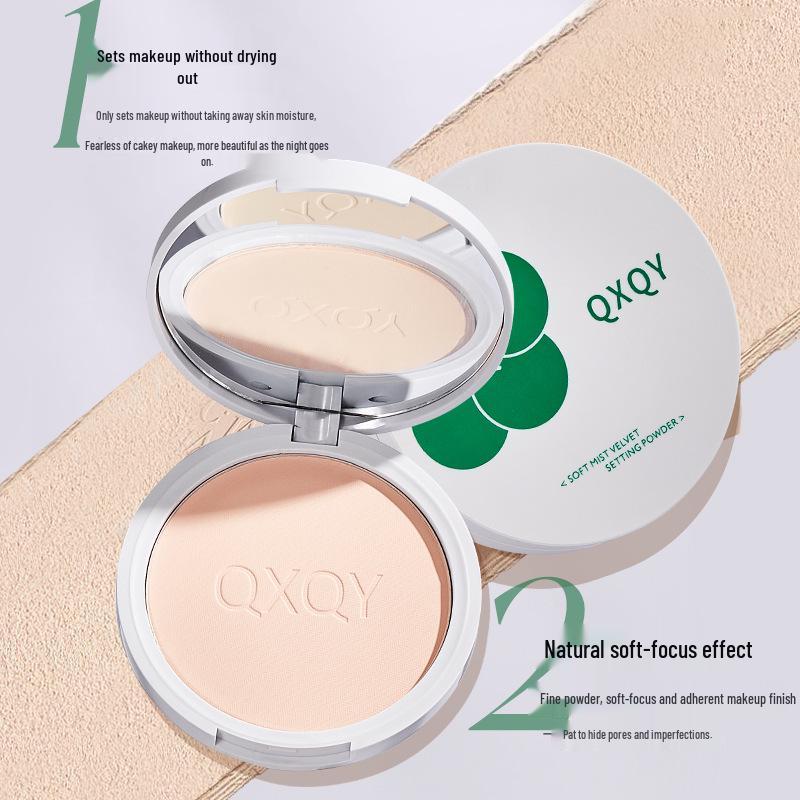 QXQY Velvet Setting Powder: Long-Lasting Matte Finish, Soft Focus, Enhances Skin Tone, Non-Cakey Formula.