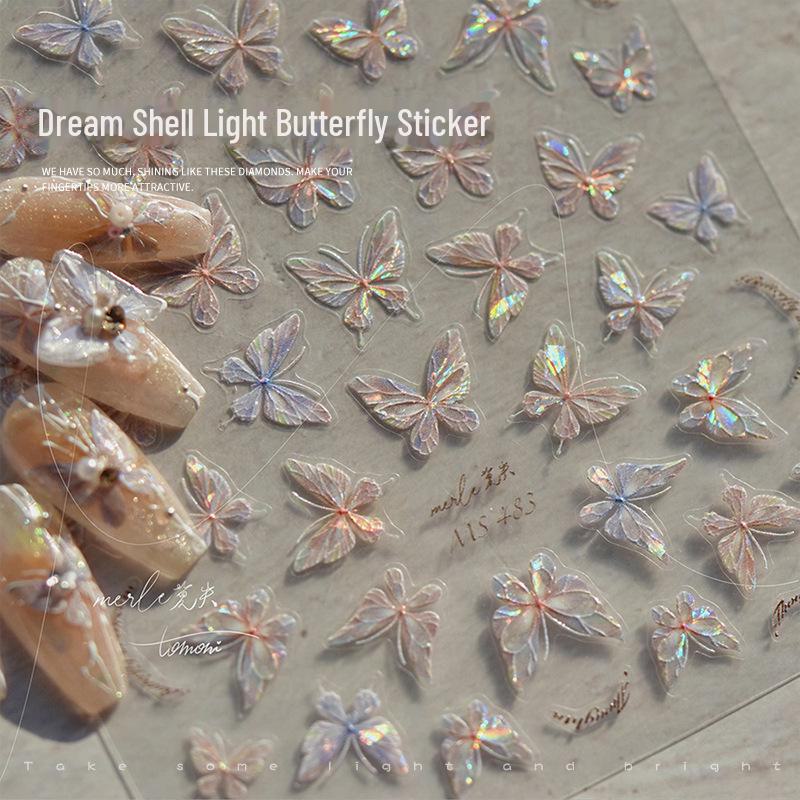 "Fantasy Aurora Butterfly Nail Art Stickers: Gentle Fairy Shell Collection"