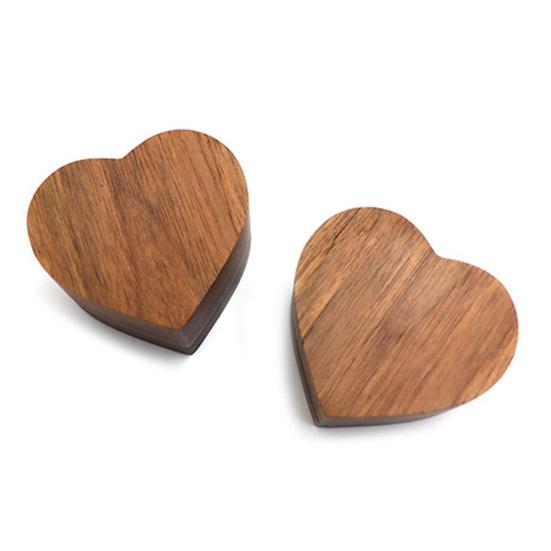 Jewelry Box Heart-Shaped Walnut Wood Ring Storage Box with Velvet Padding Smooth Polished Surface Weddings Proposals Ring Case