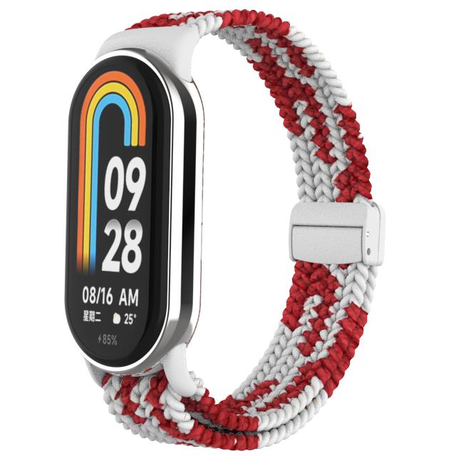 Flettet stropp for Xiaomi Mi Band 8 Elastisk Nylon Solo Loop Justerbart klokkebånd Magnetisk spenne armbånd for Miband 8 NFC